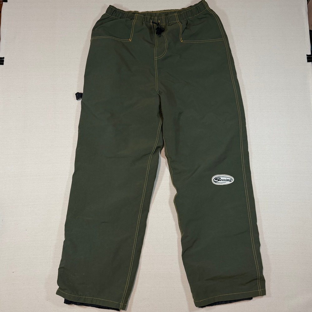Vintage Sessions California USA Snowboard Pants XL Green Nylon Snow Trousers